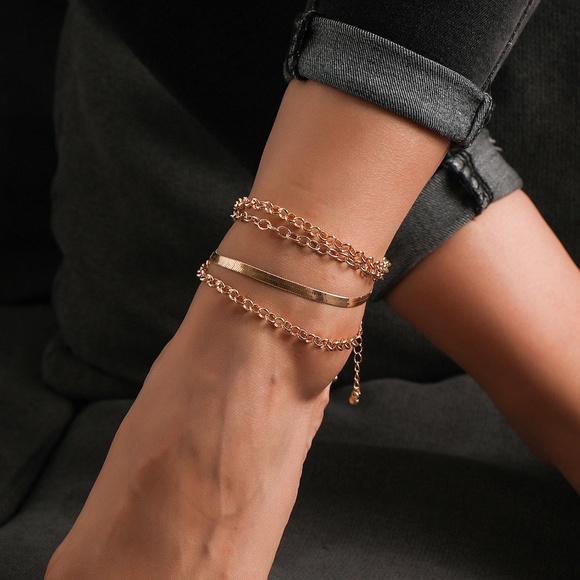 Luminous 4 Piece Snake Chain, Rolo chain, Oval Chain Anklet Set - Picture 3 of 6